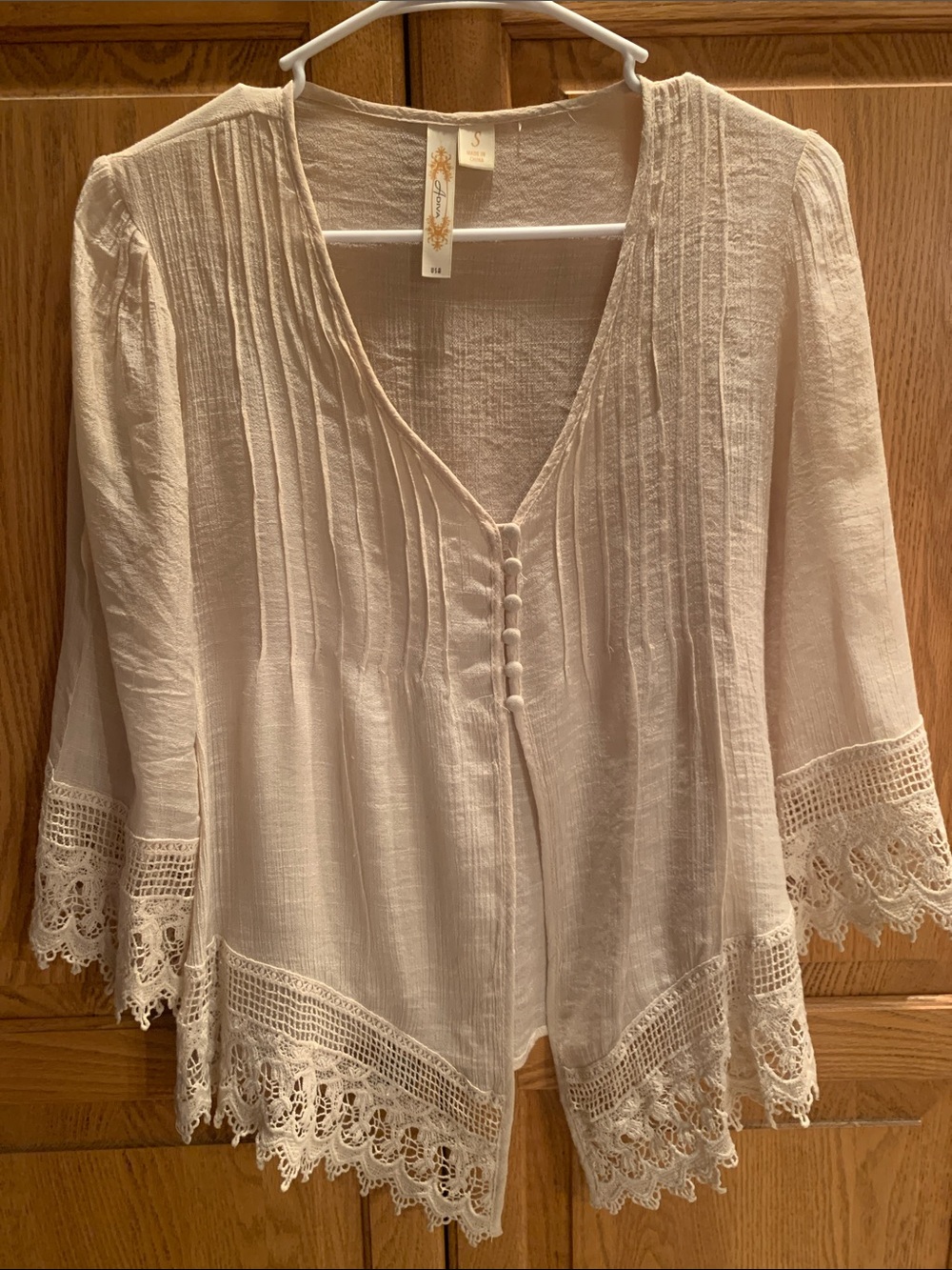 Adiva Cream Crochet-Trim Women's Blouse